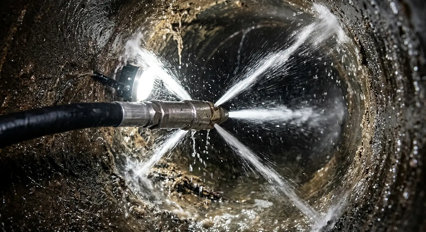 High-pressure hydro jetting nozzle cleaning sewer pipe for Trenchless Sewer Repair in Helena